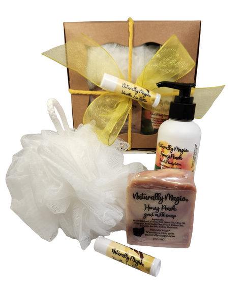 Honey Peach Gift Set Lotion Goat Milk Soap Loofah & Lip Butter FREE SHIPPING