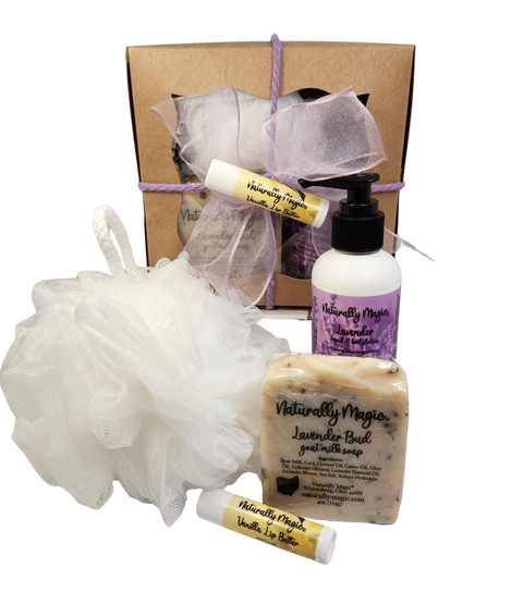 Lavender Gift Set with Lotion Goat Milk Soap Loofah & Lip Butter FREE SHIPPING