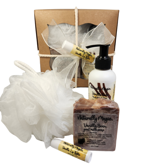 Vanilla Gift Set with Lotion Goat Milk Soap Loofah & Lip Butter FREE SHIPPING